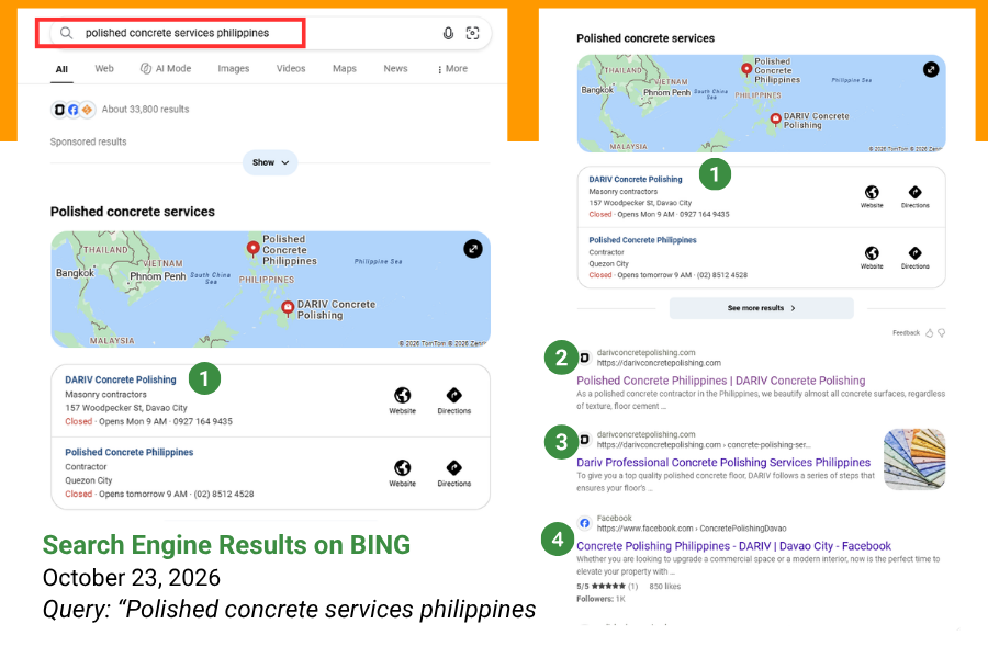 SEO top ranking for search results on Bing